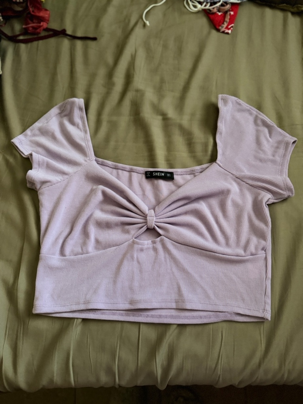 SHEIN Light Lilac Knot-Front Ribbed Crop Top